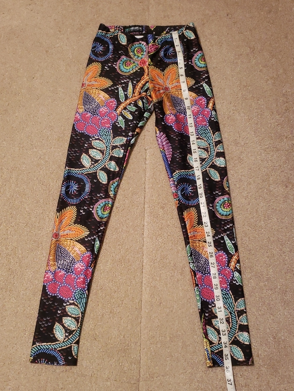 GearBunch Women's Faux Paillette Flower Leggings - Picture 6 of 9
